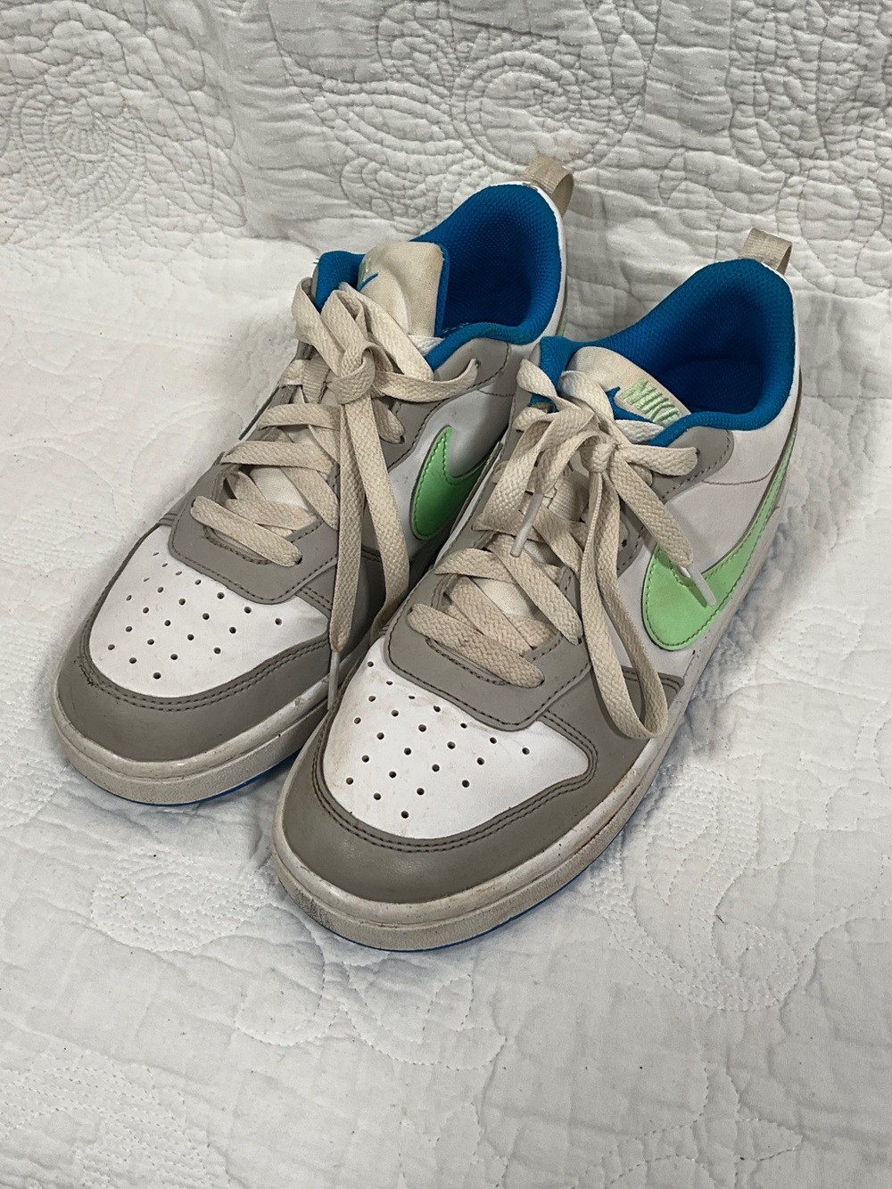 Nike Low Top Sneakers - White, Gray & Bright Green with Blue Lining